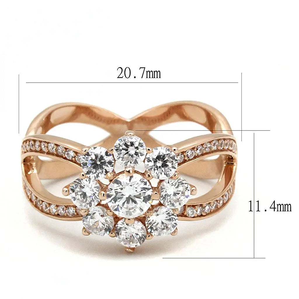 TS586 - Rose Gold 925 Sterling Silver Ring with AAA Grade CZ in Clear - Alamode - Flyclothing LLC