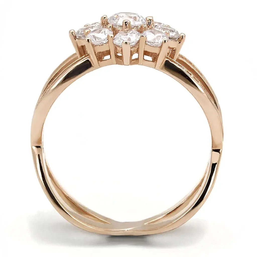 TS586 - Rose Gold 925 Sterling Silver Ring with AAA Grade CZ in Clear - Alamode - Flyclothing LLC