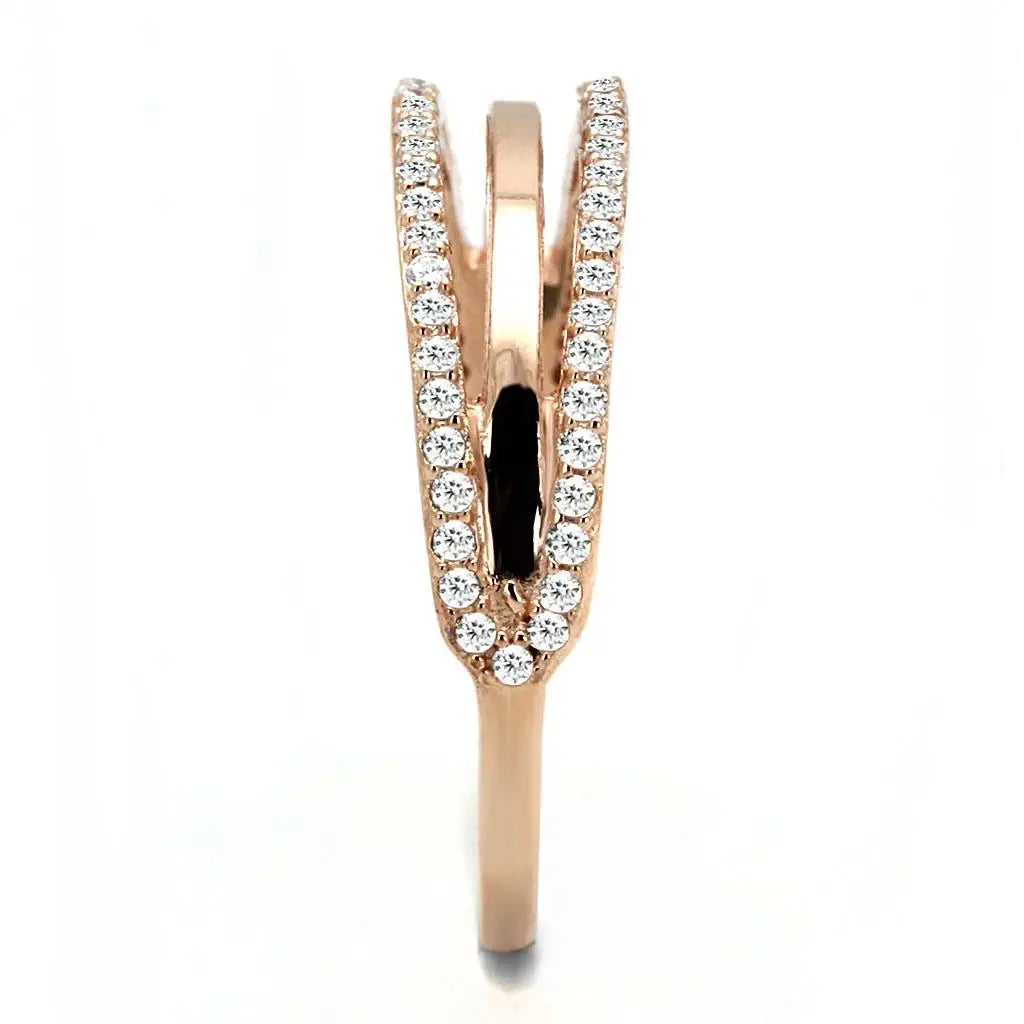 TS587 - Rose Gold 925 Sterling Silver Ring with AAA Grade CZ in Clear - Alamode - Flyclothing LLC