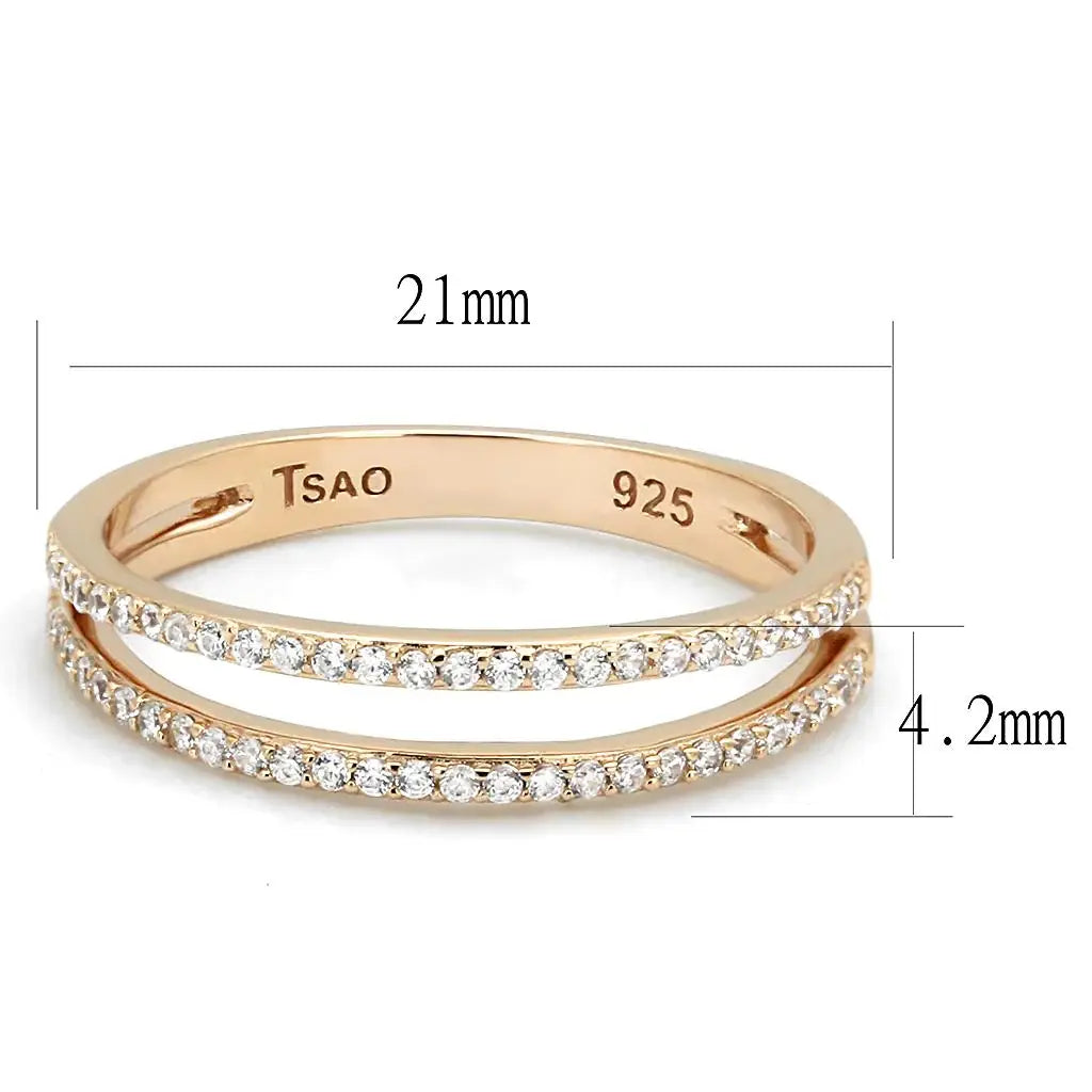 TS588 - Rose Gold 925 Sterling Silver Ring with AAA Grade CZ in Clear - Alamode - Flyclothing LLC