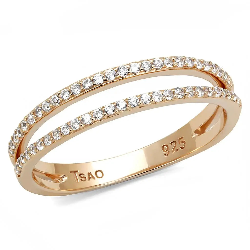 TS588 - Rose Gold 925 Sterling Silver Ring with AAA Grade CZ in Clear - Alamode - Flyclothing LLC