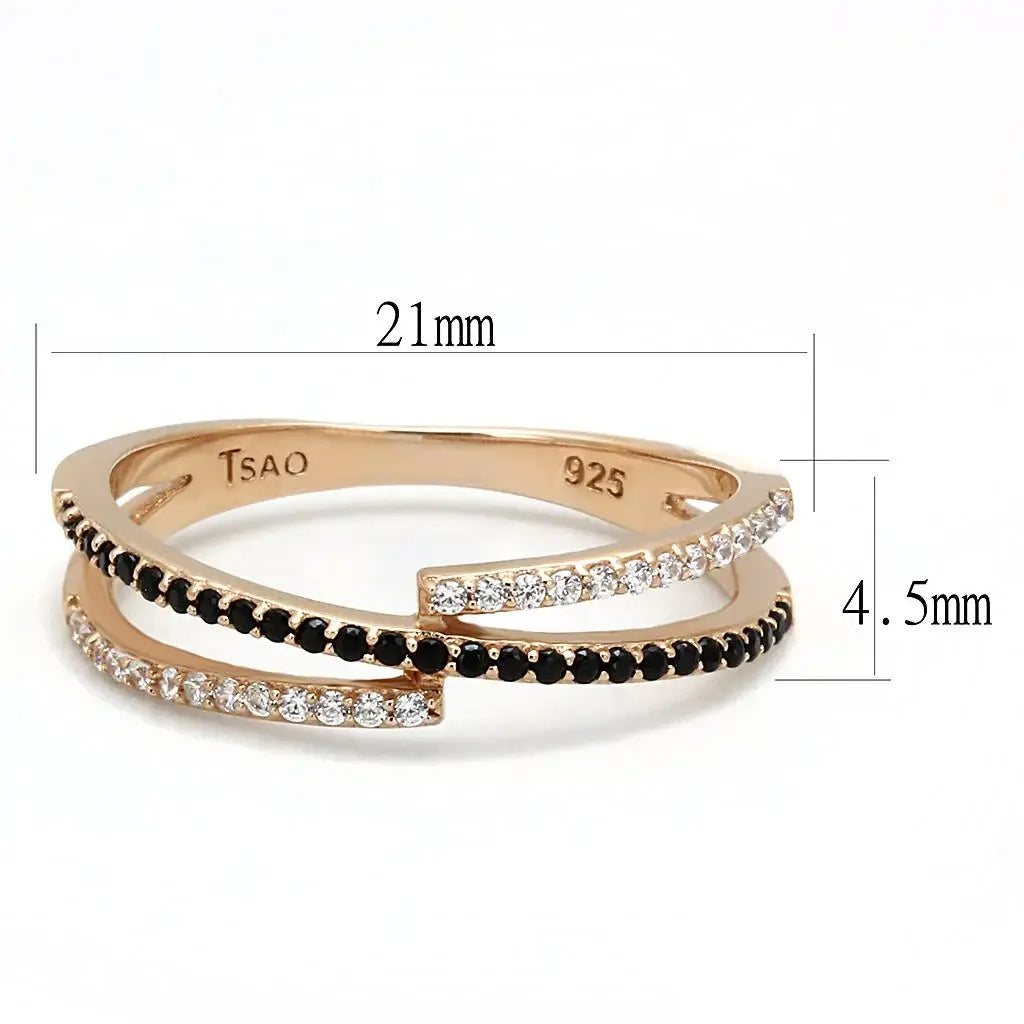 TS590 - Rose Gold 925 Sterling Silver Ring with Synthetic Spinel in Jet - Alamode - Flyclothing LLC