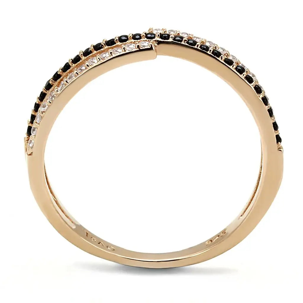 TS590 - Rose Gold 925 Sterling Silver Ring with Synthetic Spinel in Jet - Alamode - Flyclothing LLC