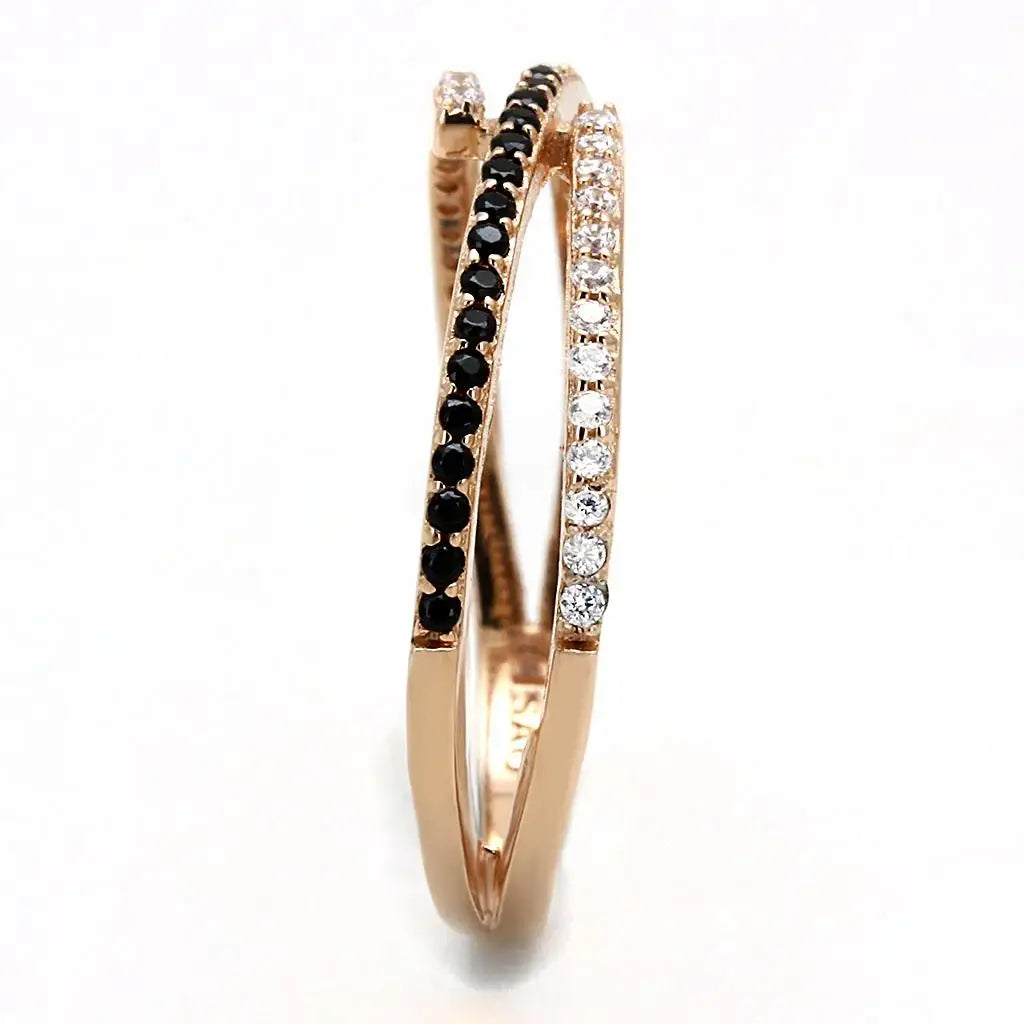 TS590 - Rose Gold 925 Sterling Silver Ring with Synthetic Spinel in Jet - Alamode - Flyclothing LLC