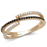TS590 - Rose Gold 925 Sterling Silver Ring with Synthetic Spinel in Jet - Alamode - Flyclothing LLC
