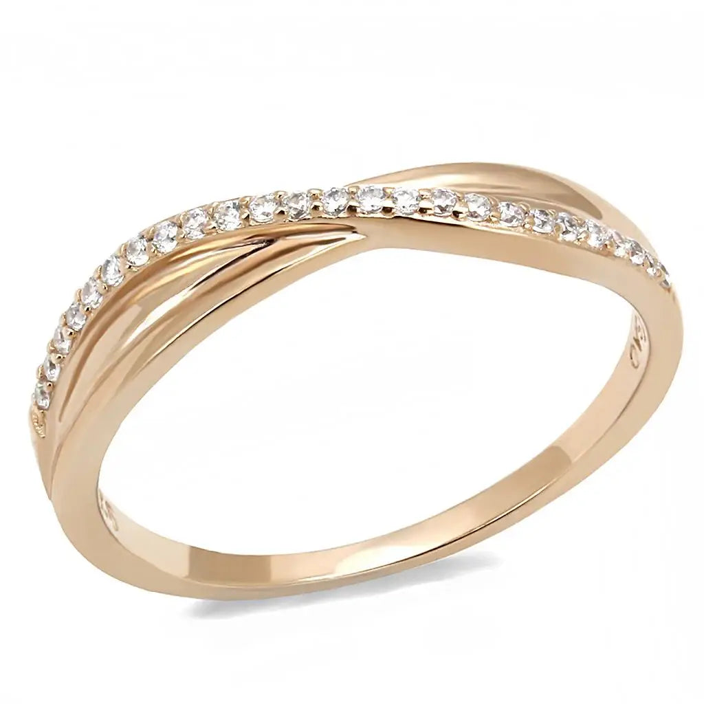 TS591 - Rose Gold 925 Sterling Silver Ring with AAA Grade CZ in Clear - Alamode - Flyclothing LLC