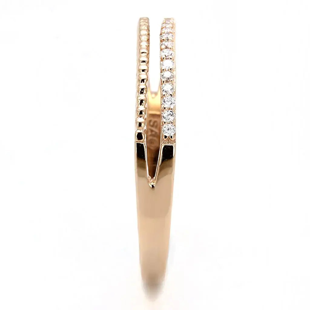 TS592 - Rose Gold 925 Sterling Silver Ring with AAA Grade CZ in Clear - Alamode - Flyclothing LLC