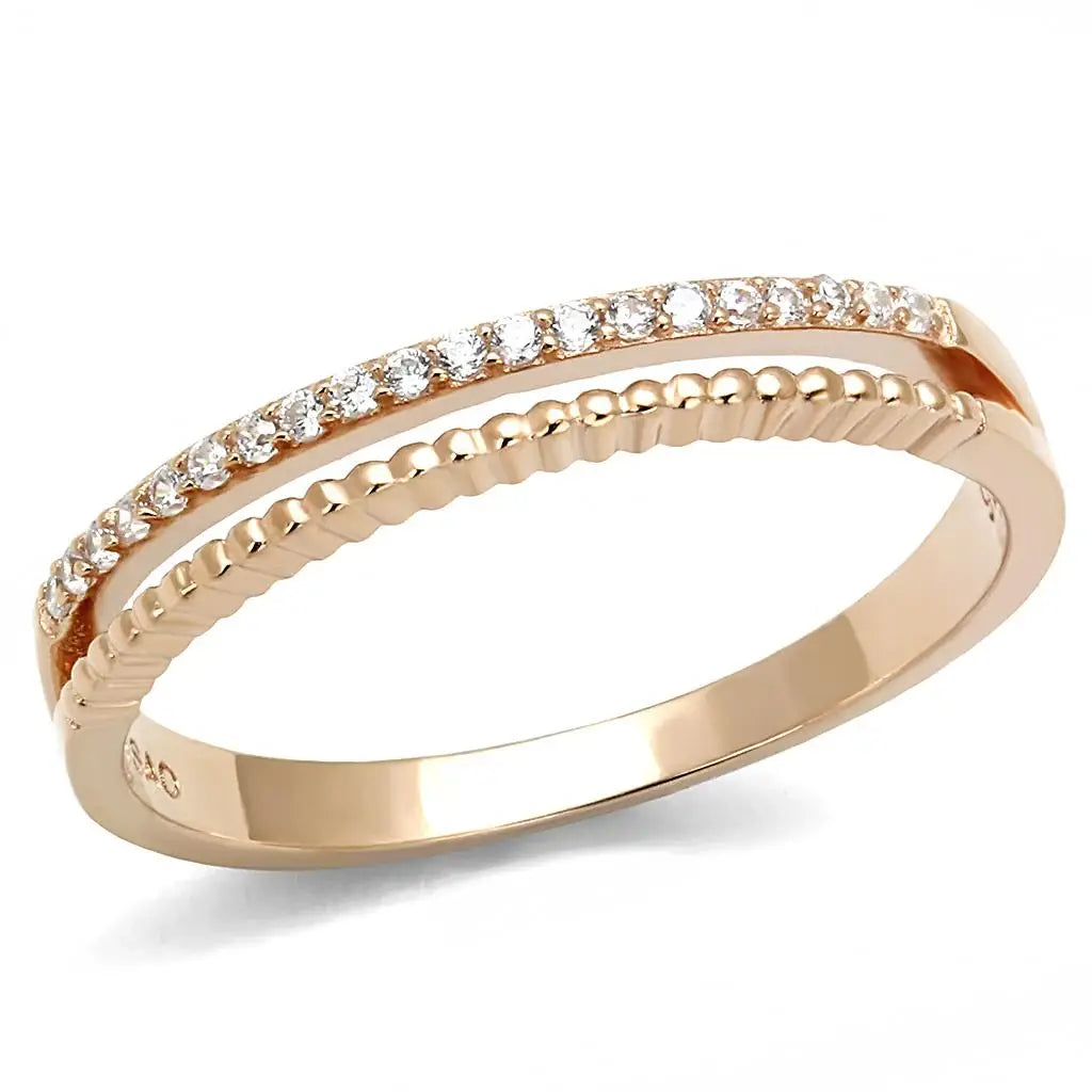 TS592 - Rose Gold 925 Sterling Silver Ring with AAA Grade CZ in Clear - Alamode - Flyclothing LLC