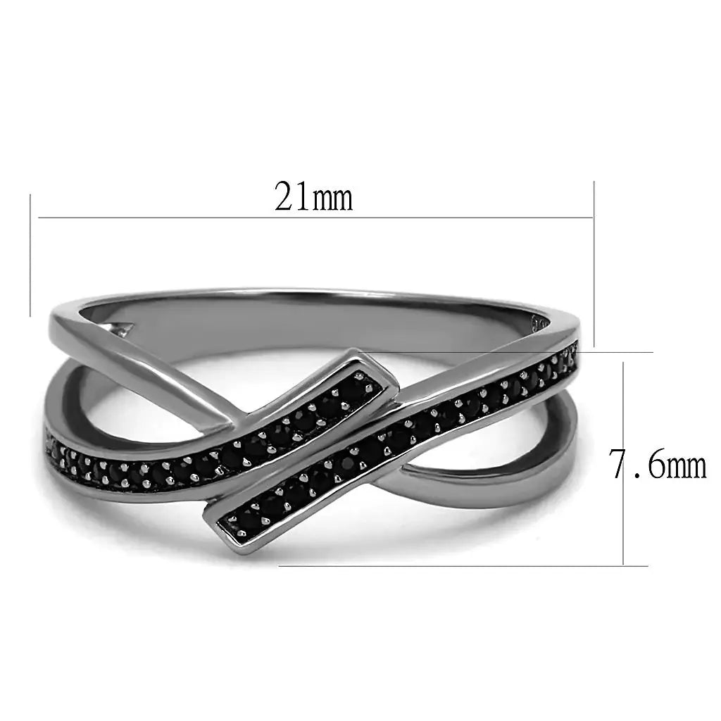 TS599 - Ruthenium 925 Sterling Silver Ring with Synthetic Spinel in Jet - Alamode - Flyclothing LLC