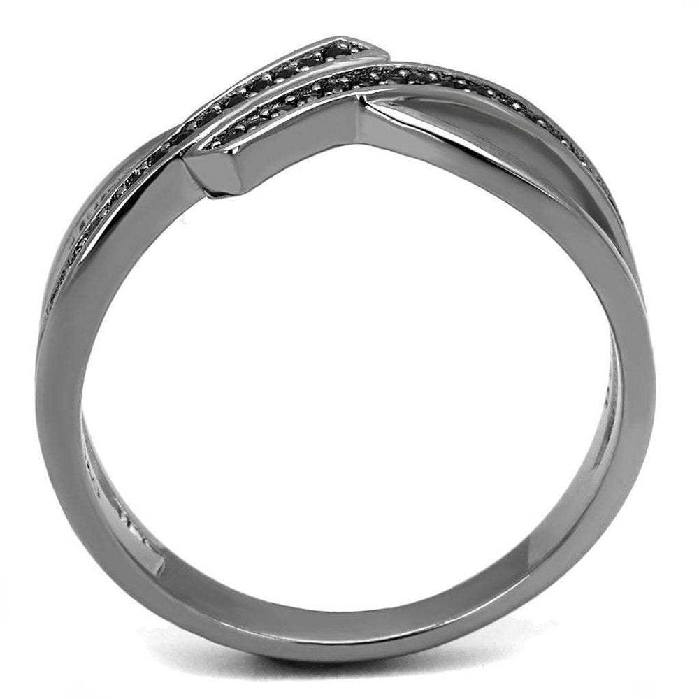 TS599 - Ruthenium 925 Sterling Silver Ring with Synthetic Spinel in Jet - Alamode - Flyclothing LLC