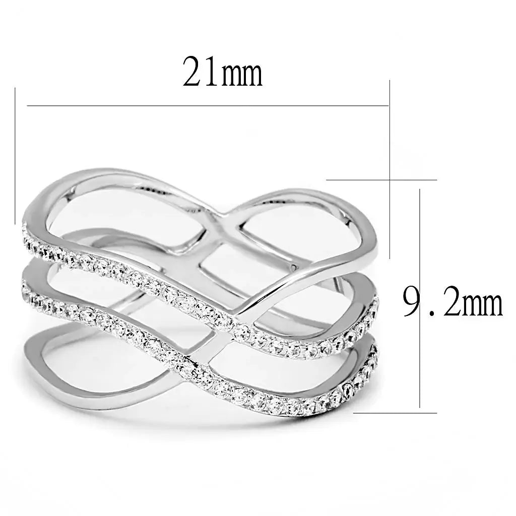 TS602 - Rhodium 925 Sterling Silver Ring with AAA Grade CZ in Clear - Alamode - Flyclothing LLC
