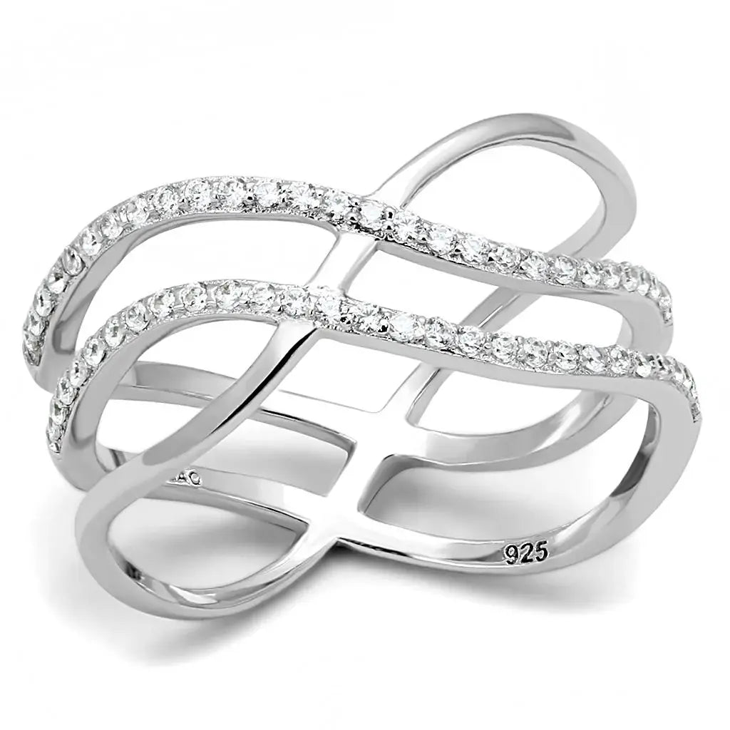 TS602 - Rhodium 925 Sterling Silver Ring with AAA Grade CZ in Clear - Alamode - Flyclothing LLC