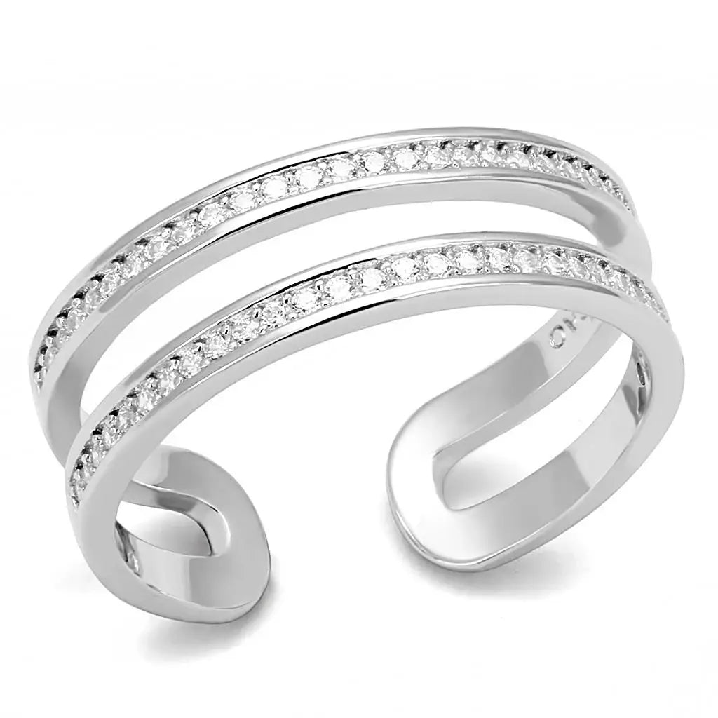 TS605 - Rhodium 925 Sterling Silver Ring with AAA Grade CZ in Clear - Alamode - Flyclothing LLC