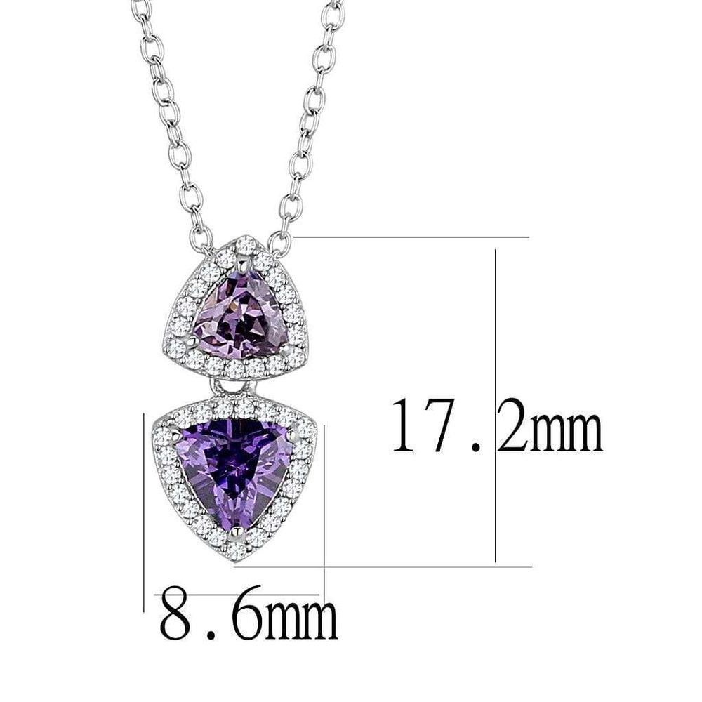 TS607 - Rhodium 925 Sterling Silver Chain Pendant with AAA Grade CZ in Amethyst - Alamode - Flyclothing LLC