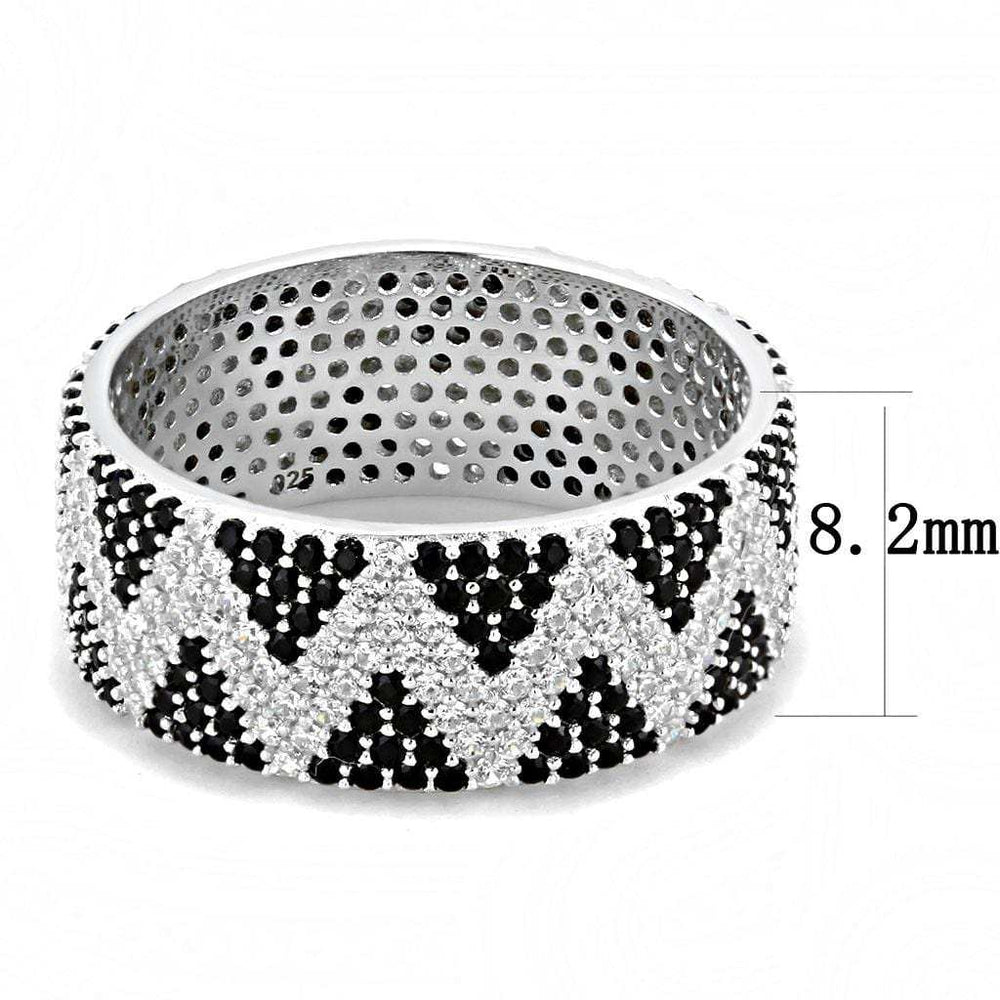 TS613 - Rhodium 925 Sterling Silver Ring with AAA Grade CZ in Jet - Alamode - Flyclothing LLC