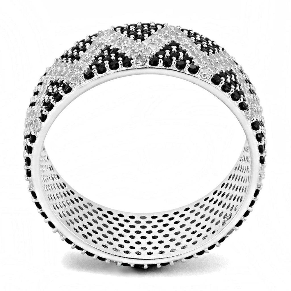 TS613 - Rhodium 925 Sterling Silver Ring with AAA Grade CZ in Jet - Alamode - Flyclothing LLC