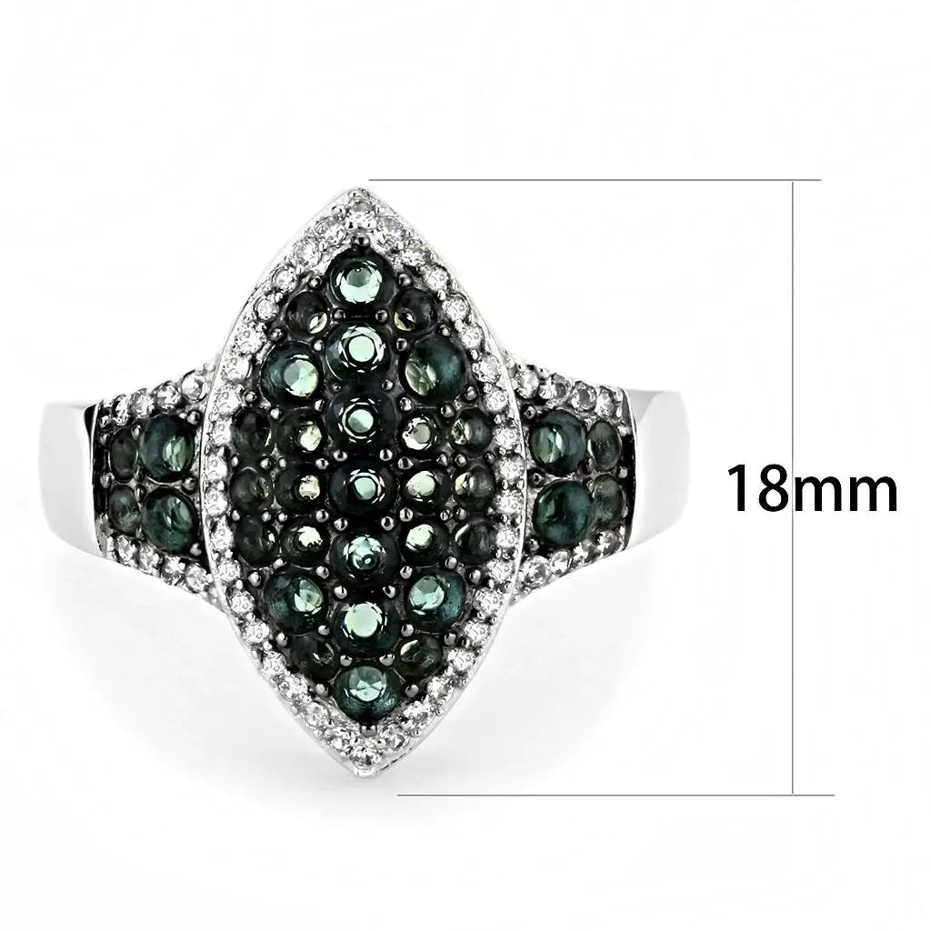 TS614 - Rhodium + Ruthenium 925 Sterling Silver Ring with Synthetic Synthetic Glass in Blue Zircon - Alamode - Flyclothing LLC