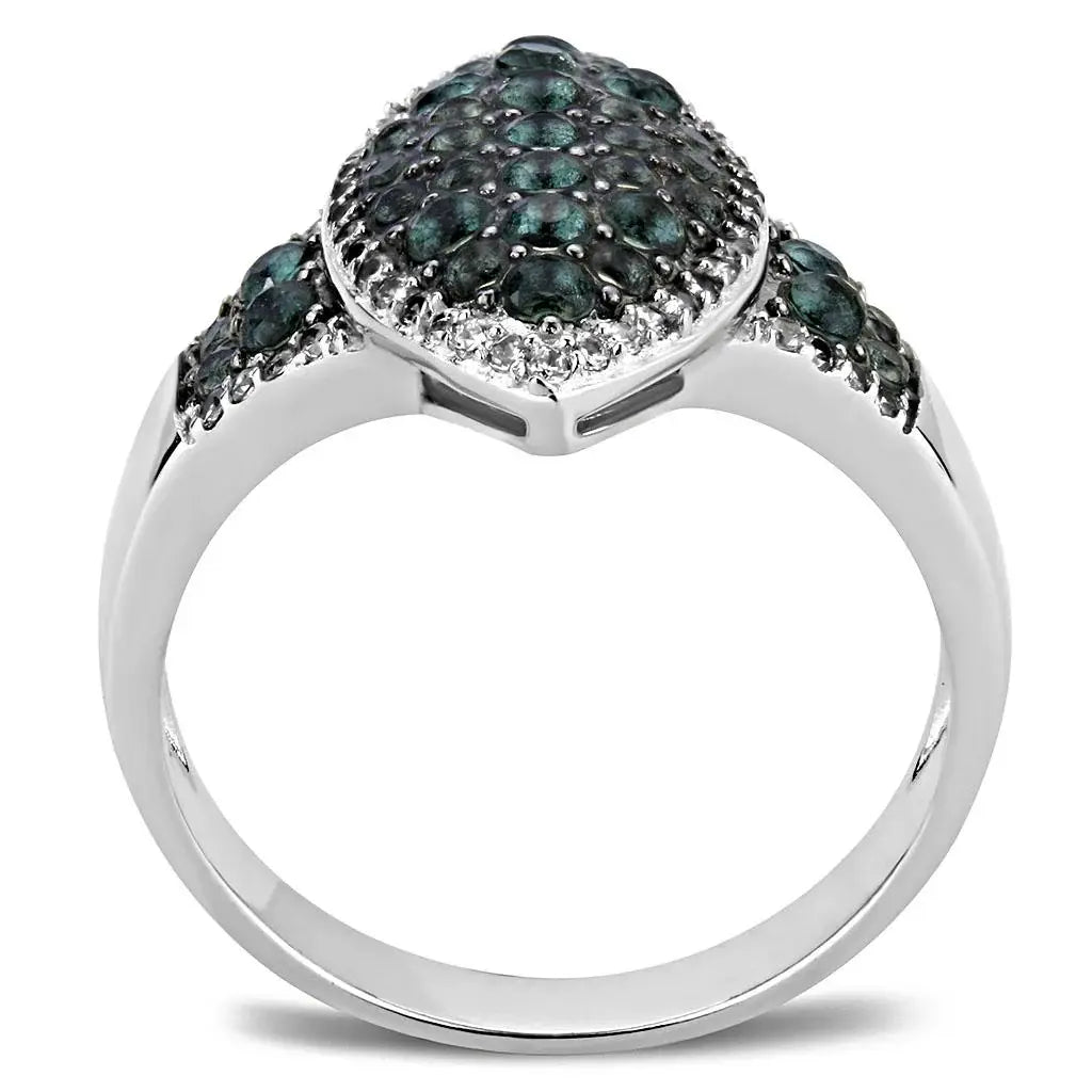 TS614 - Rhodium + Ruthenium 925 Sterling Silver Ring with Synthetic Synthetic Glass in Blue Zircon - Alamode - Flyclothing LLC