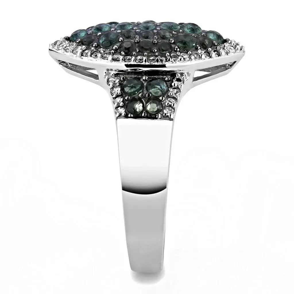 TS614 - Rhodium + Ruthenium 925 Sterling Silver Ring with Synthetic Synthetic Glass in Blue Zircon - Alamode - Flyclothing LLC