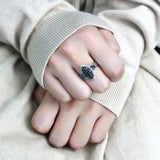 TS614 - Rhodium + Ruthenium 925 Sterling Silver Ring with Synthetic Synthetic Glass in Blue Zircon - Alamode - Flyclothing LLC
