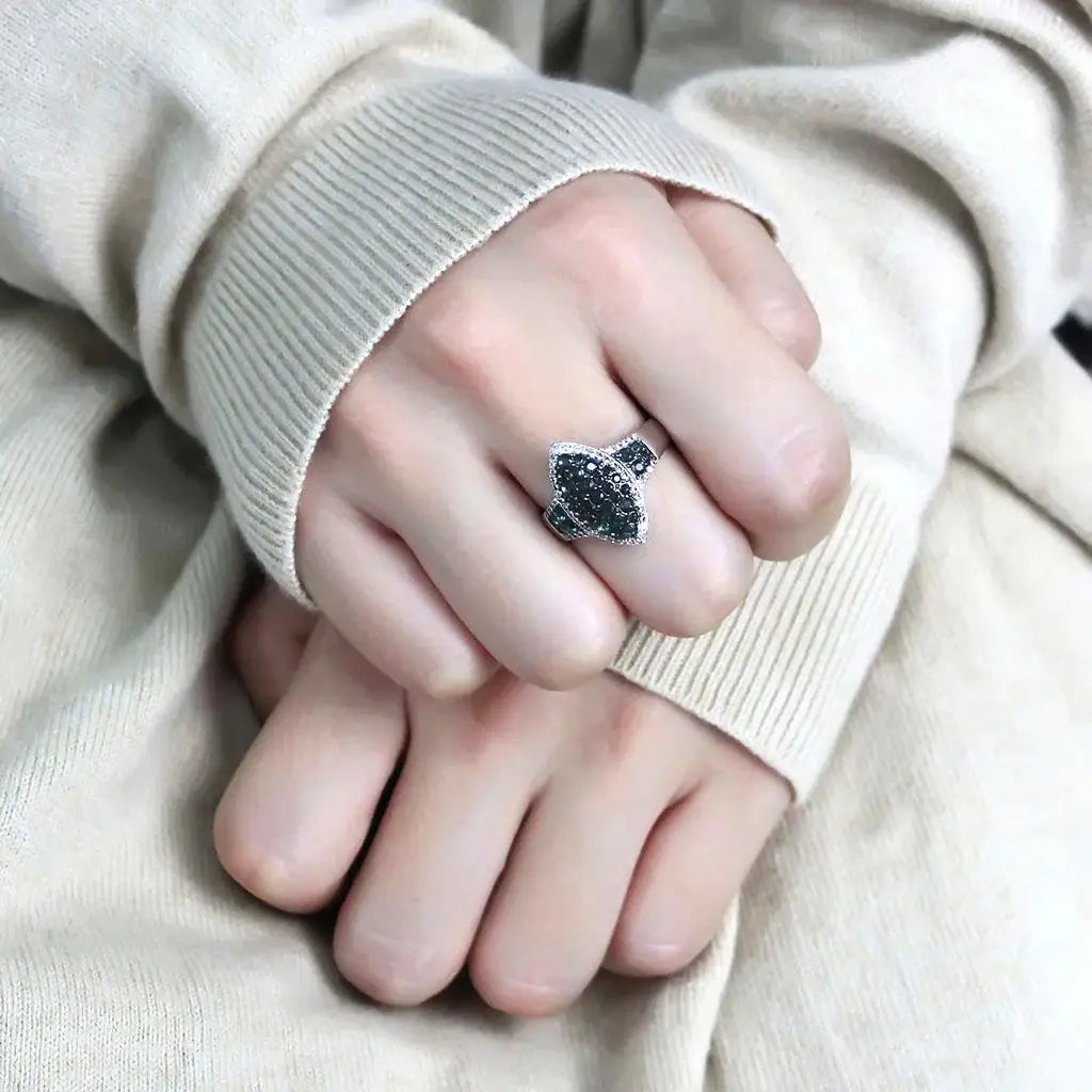 TS614 - Rhodium + Ruthenium 925 Sterling Silver Ring with Synthetic Synthetic Glass in Blue Zircon - Alamode - Flyclothing LLC