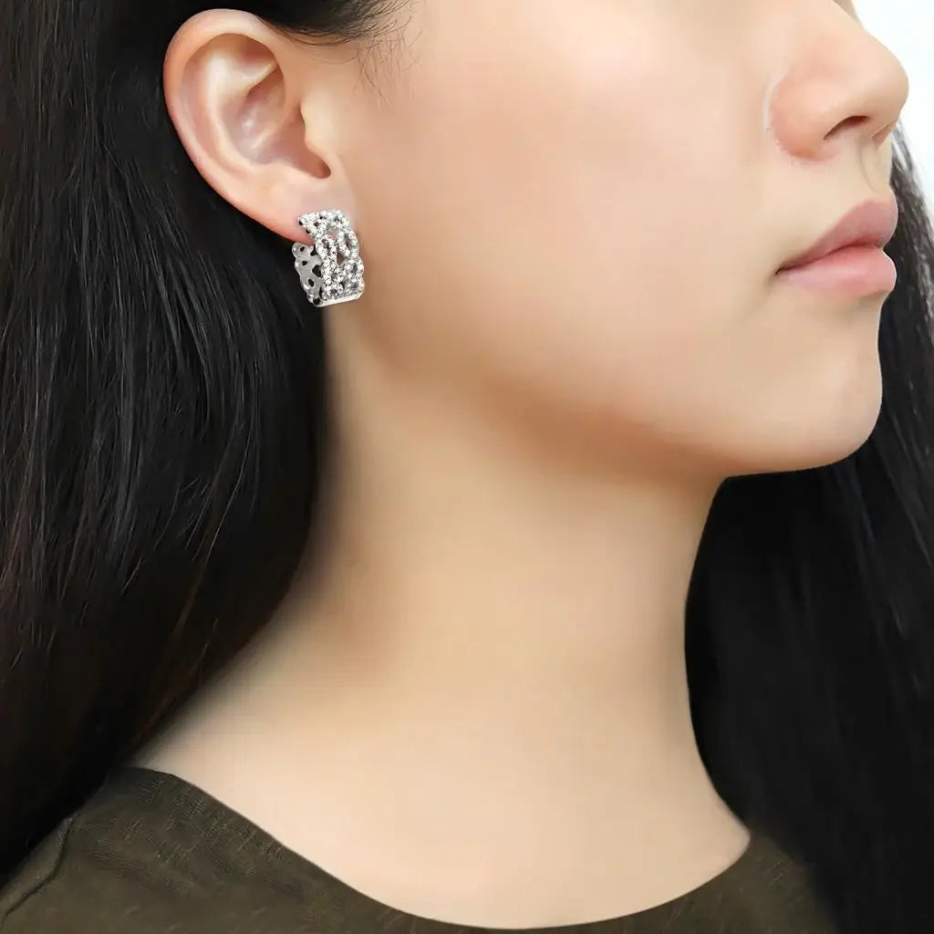 TS616 - Rhodium 925 Sterling Silver Earrings with AAA Grade CZ in Clear - Alamode - Flyclothing LLC
