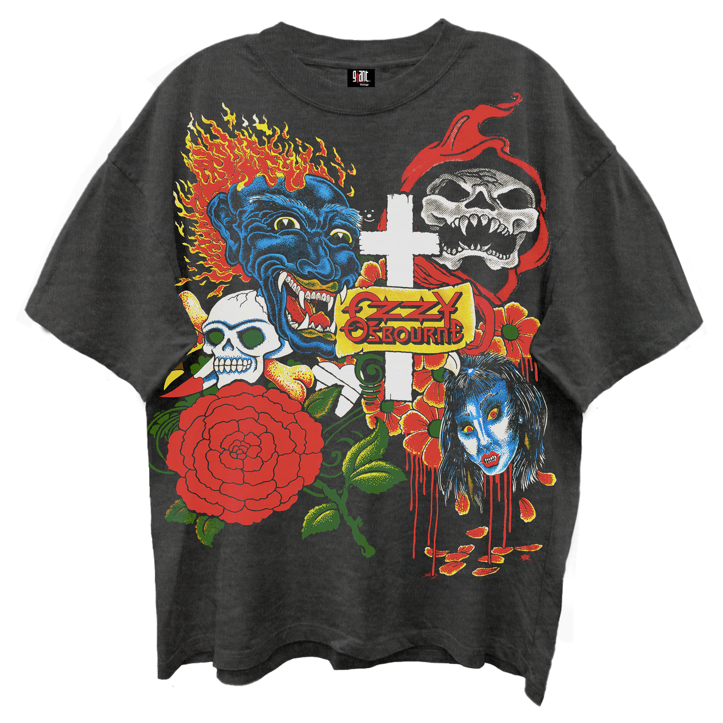 OZZY OSBOURNE TATOO ART VINTAGE BLACK T-SHIRT/GIANT VINTAGE