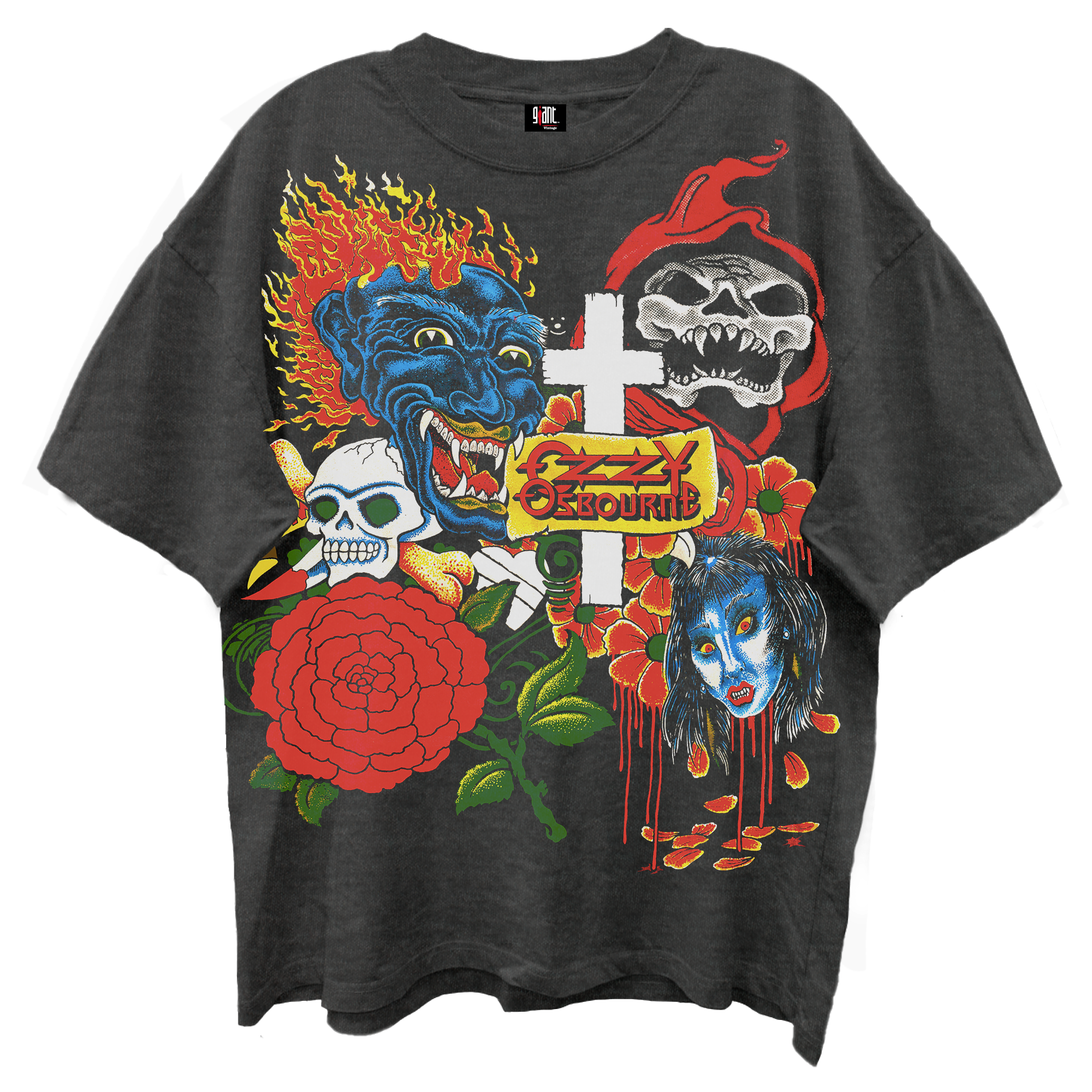 OZZY OSBOURNE TATOO ART VINTAGE BLACK T-SHIRT/GIANT VINTAGE