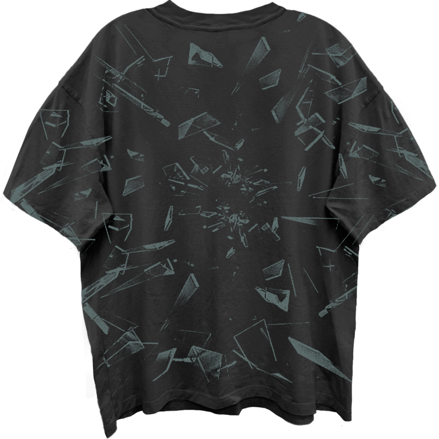 AC/DC BACK IN BLACK SHATTERED GLASS ALL OVER PRINT VINTAGE BLACK T-SHIRT/GIANT VINTAGE