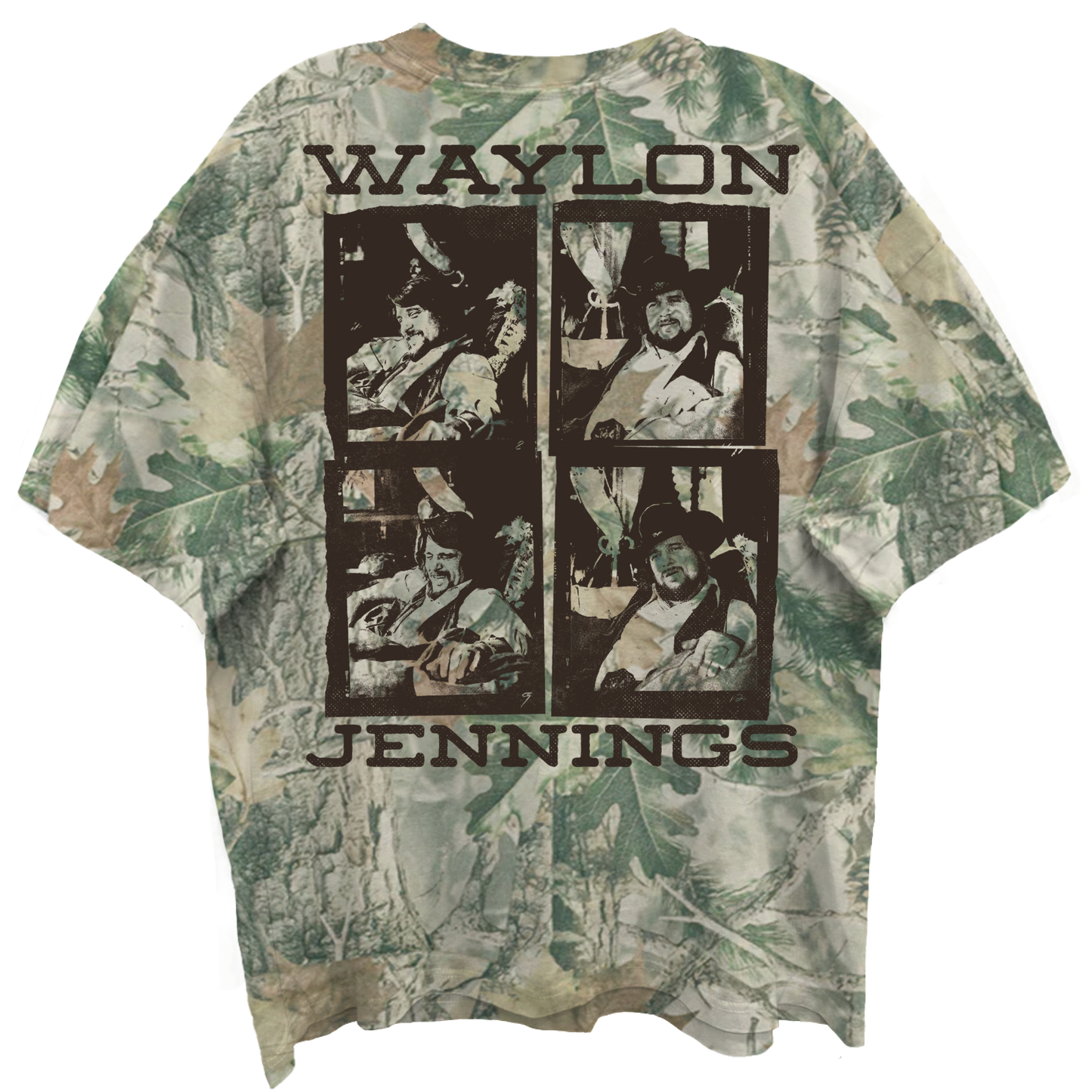 WALYON JENNINGS LOGO SQUARES FRT/BACK WOODLAND CAMO T-SHIRT/S