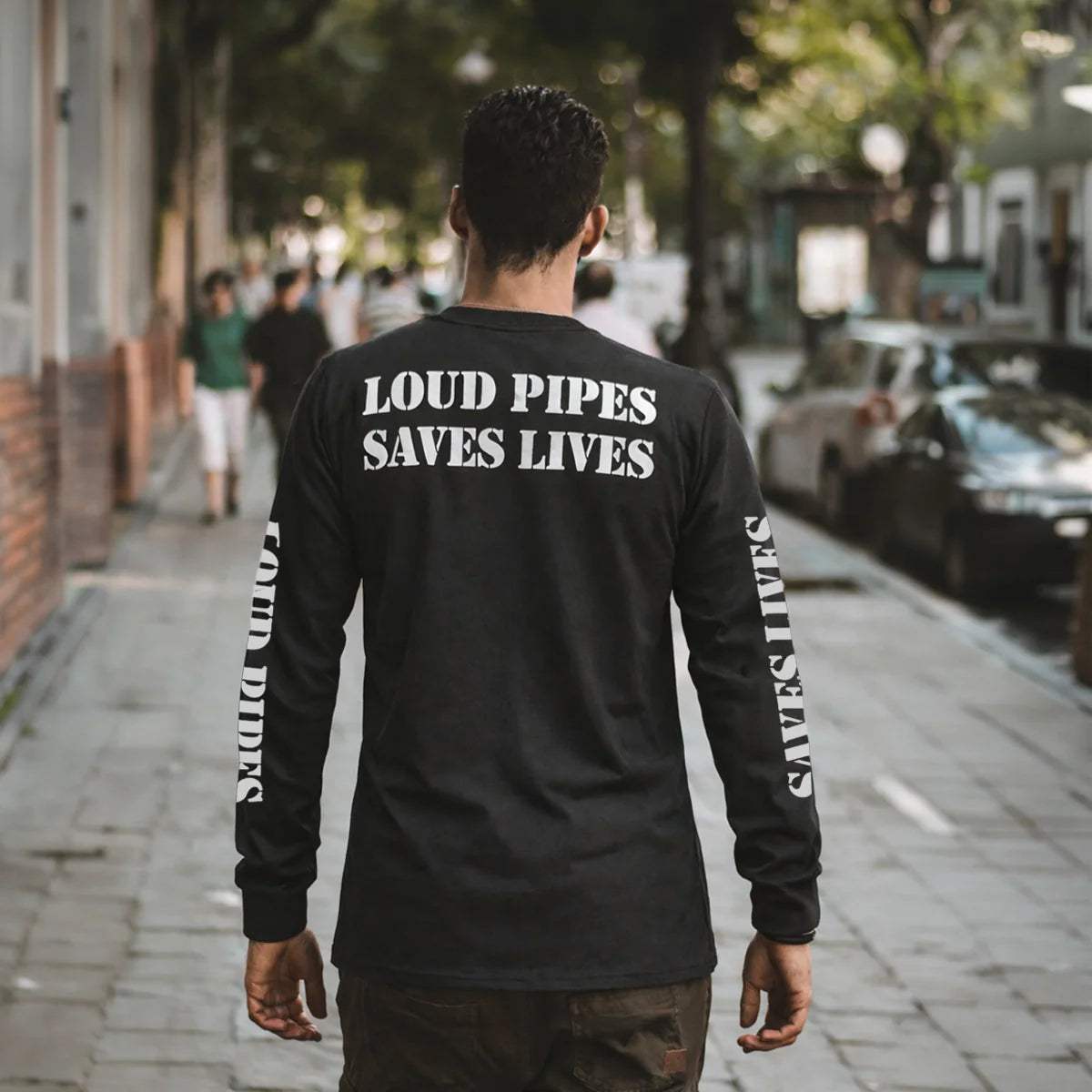 Loud Pipes Save Lives - Men's Long Sleeve Biker Tee - Unik Just for Bikers - Flyclothing LLC