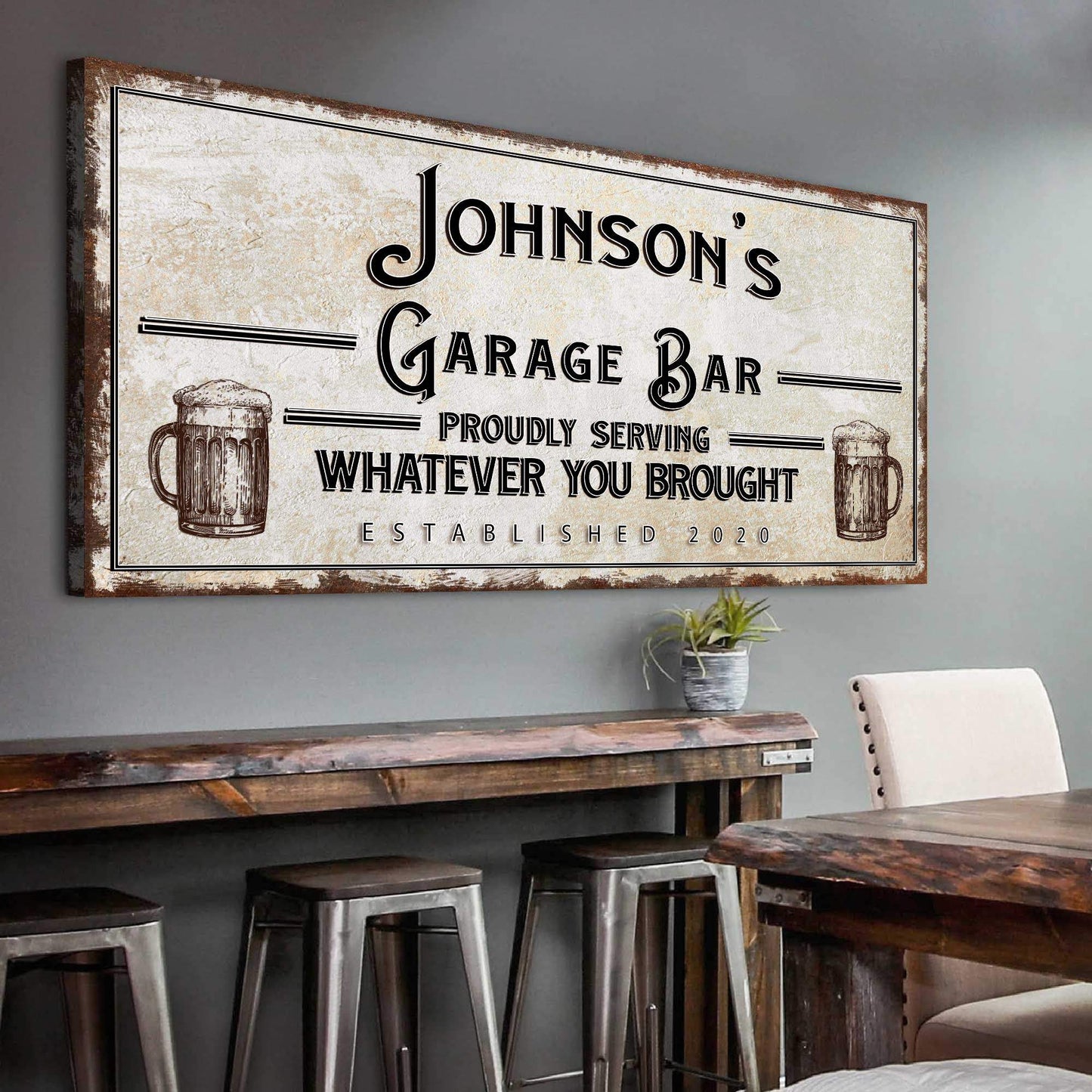 Personalized Rustic Garage Sign for Home Bar: Enhance Your Man Cave Wall Decor with Personalized Basement Bar Sign - Tailored Canvases - Flyclothing LLC