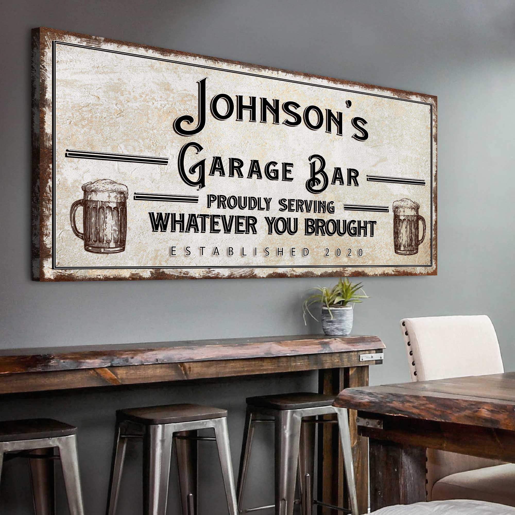 Personalized Rustic Garage Sign for Home Bar: Enhance Your Man Cave Wall Decor with Personalized Basement Bar Sign - Tailored Canvases - Flyclothing LLC