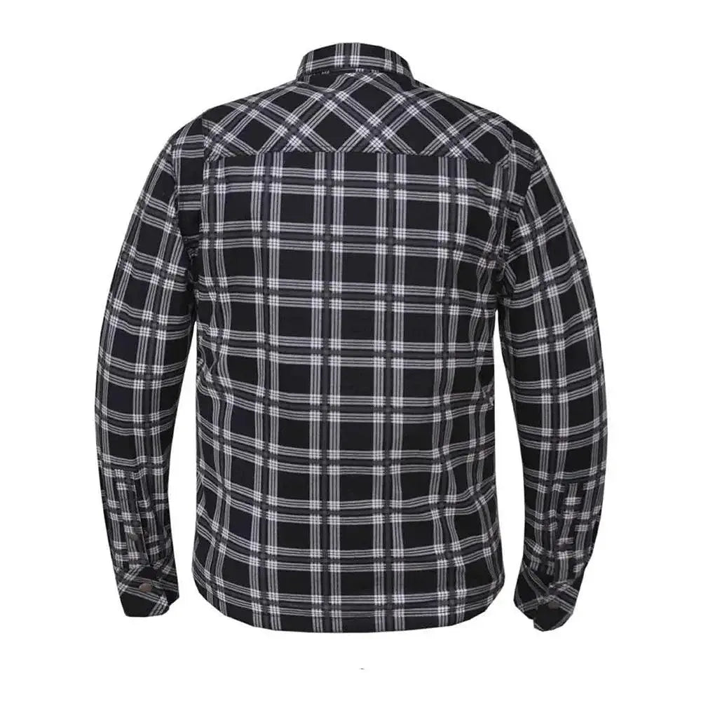 Shield - Mens Black & White Armored Flannel - Unik Just for Bikers - Flyclothing LLC