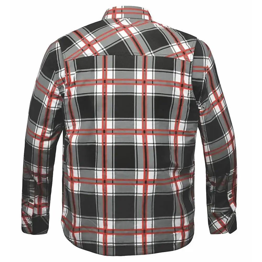 Rider's Plaid - Mens Black & Red Armored Flannel - Unik Just for Bikers - Flyclothing LLC