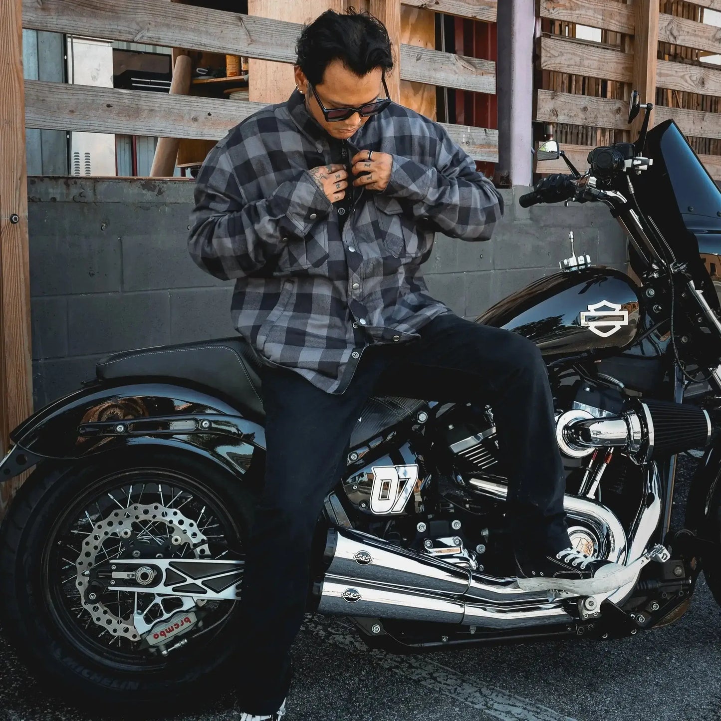 Sentry - Mens Black & Gray Armored Flannel - Unik Just for Bikers - Flyclothing LLC
