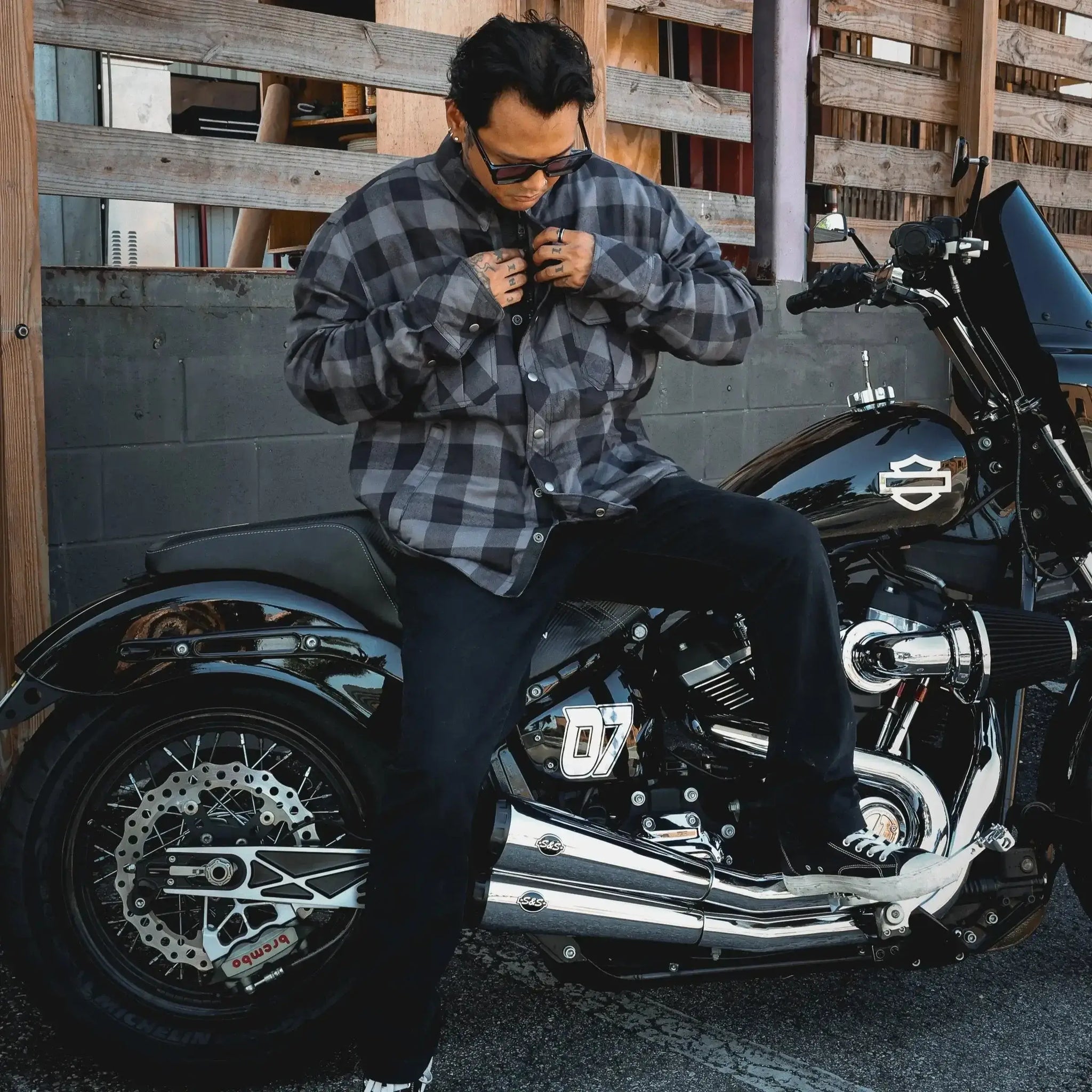 Sentry - Mens Black & Gray Armored Flannel - Unik Just for Bikers - Flyclothing LLC