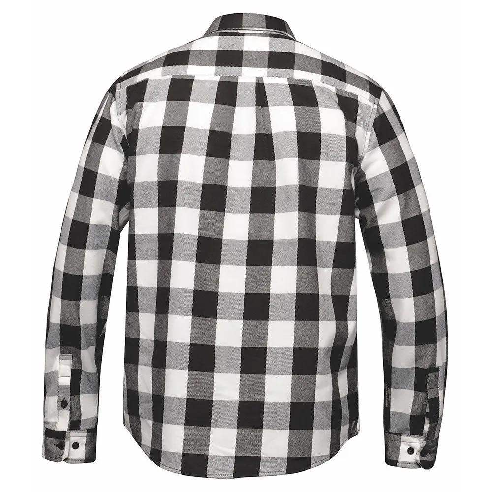 Mens Black and White Cotton Flannel Long Sleeve Shirt - TW205.14 - Unik Just for Bikers - Flyclothing LLC