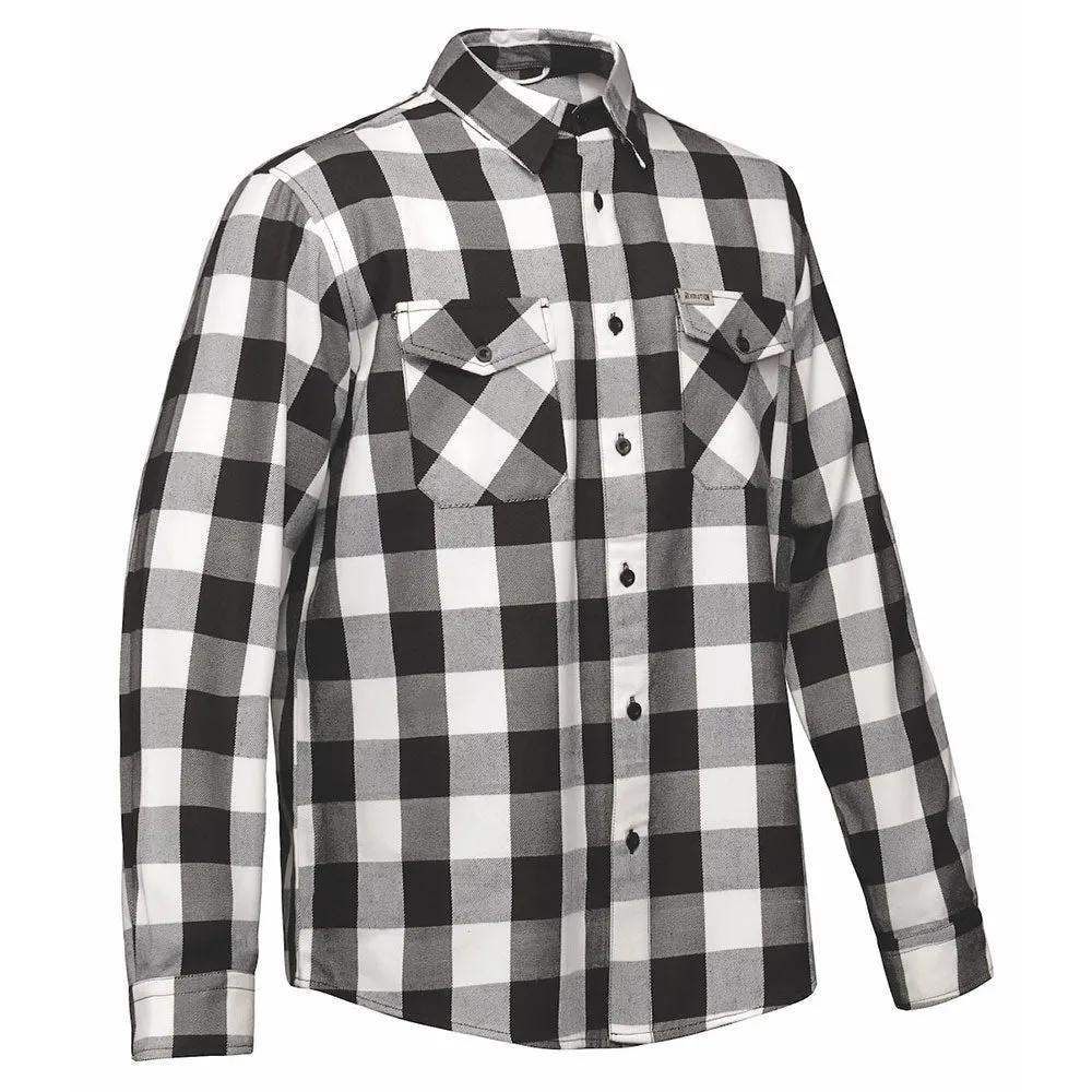 Mens Black and White Cotton Flannel Long Sleeve Shirt - TW205.14 - Unik Just for Bikers - Flyclothing LLC