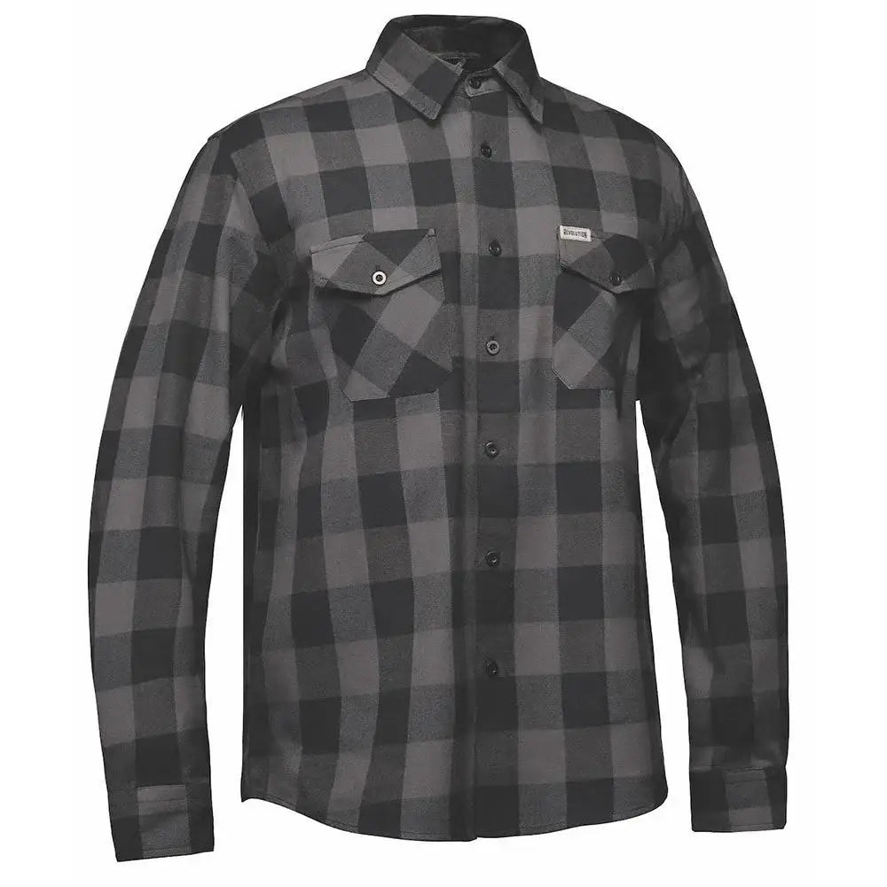 Men's Black and Grey Long Sleeve Cotton Flannel Shirt - Unik Just for Bikers - Flyclothing LLC
