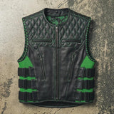 Tactical Emerald Men’s Motorcycle Leather Vest - First Manufacturing Company - Flyclothing LLC