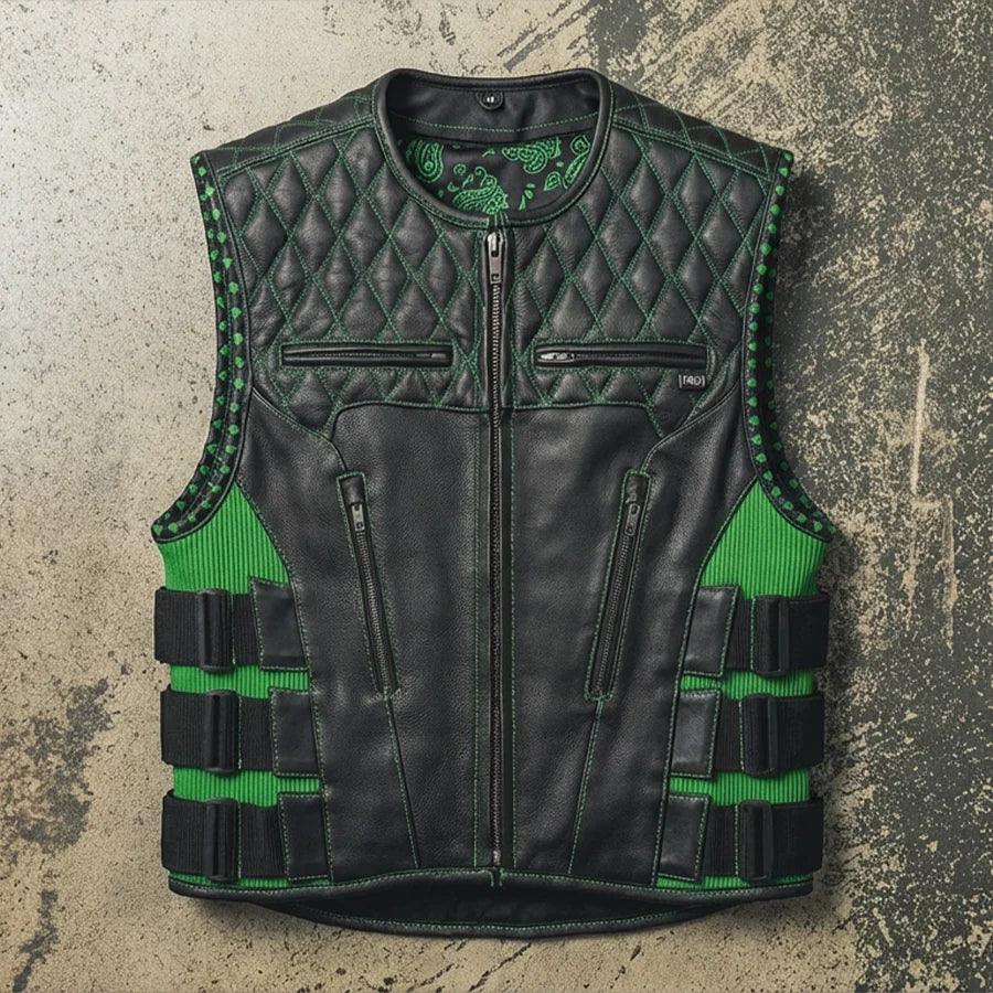 Tactical Emerald Men’s Motorcycle Leather Vest - First Manufacturing Company - Flyclothing LLC