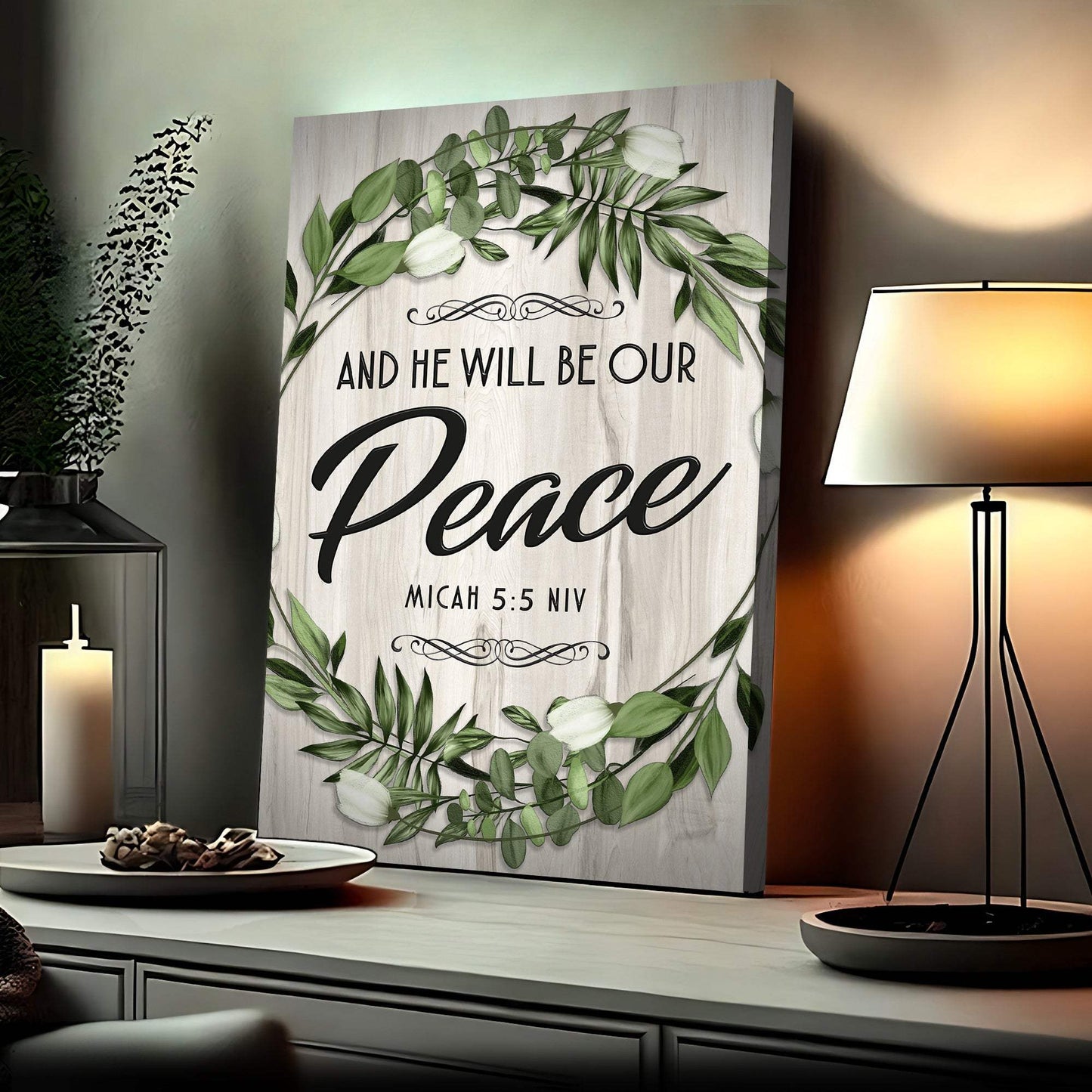 Micah 5:5 NIV - And He Will Be Our Peace Scripture Sign - Tailored Canvases - Flyclothing LLC