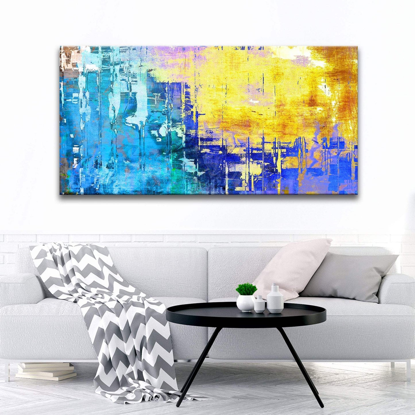 Blue Gold Abstract Painting Canvas Wall Art - Tailored Canvases - Flyclothing LLC