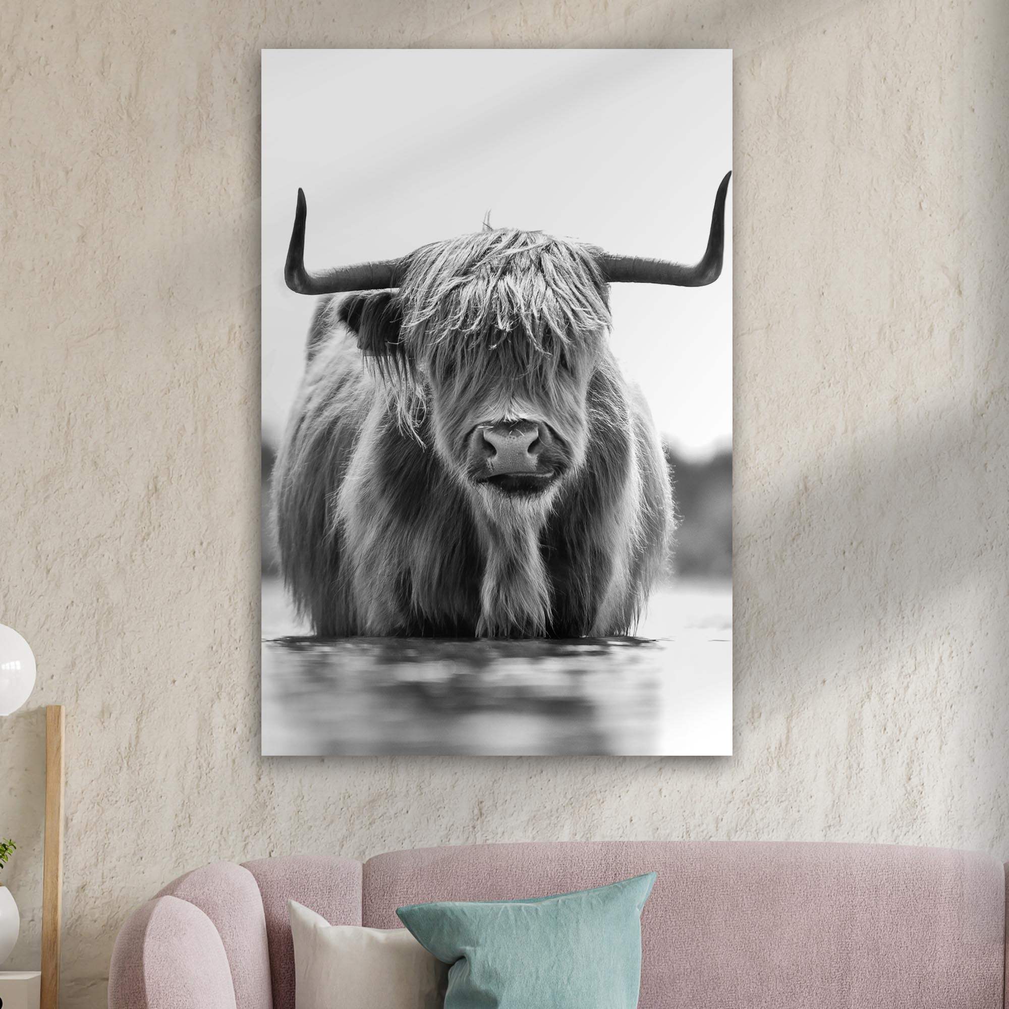 Grayscale Highland Cow Portrait Canvas Wall Art - Tailored Canvases - Flyclothing LLC