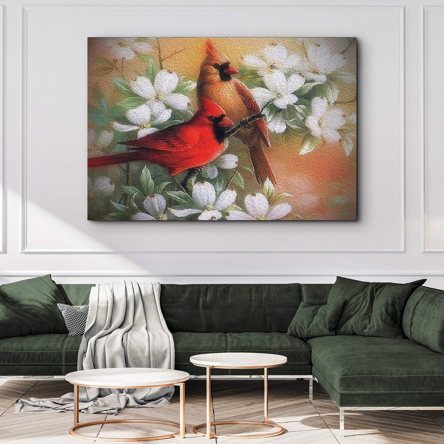Cardinals on Dogwood Painting Canvas Wall Art - Tailored Canvases - Flyclothing LLC