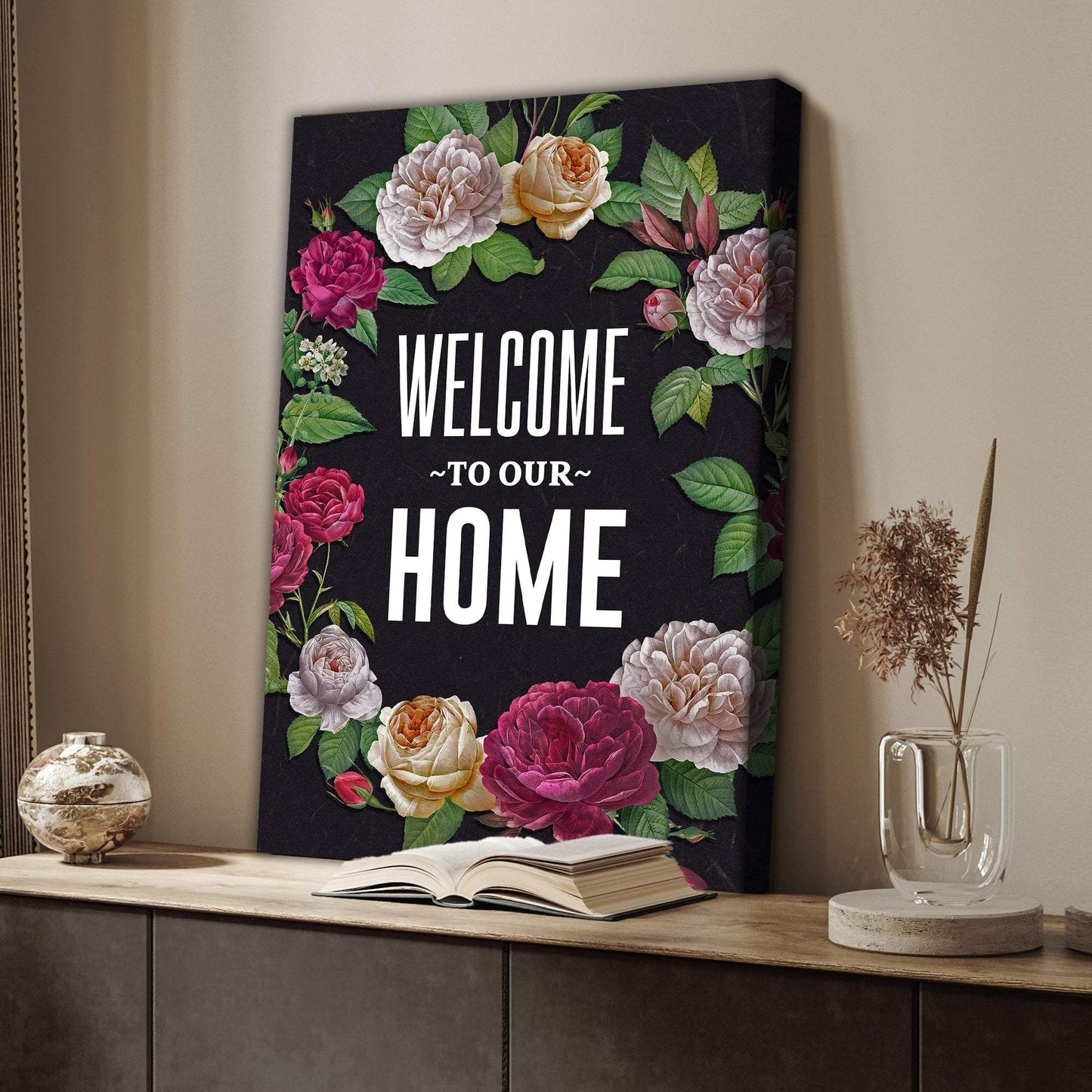 Welcome To Our Home Floral Entryway Sign - Tailored Canvases - Flyclothing LLC