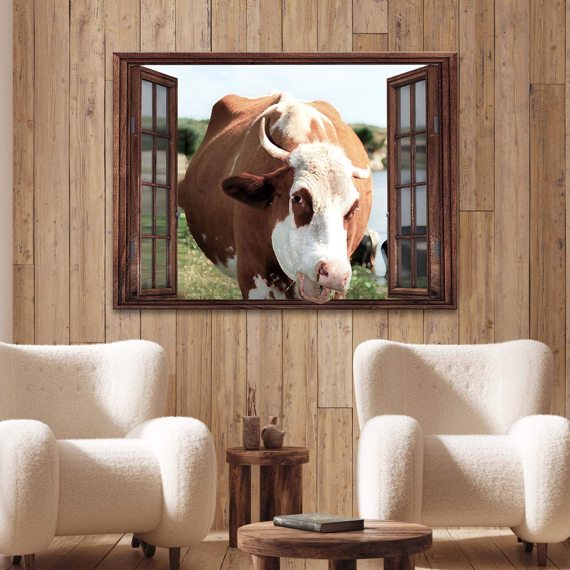 Cattle On Window Canvas Wall Art - Tailored Canvases - Flyclothing LLC