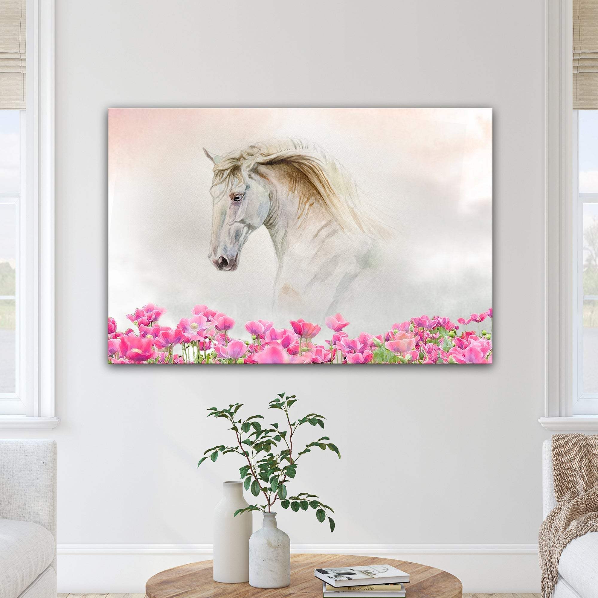 Floral White Horse Canvas Wall Art - Tailored Canvases - Flyclothing LLC