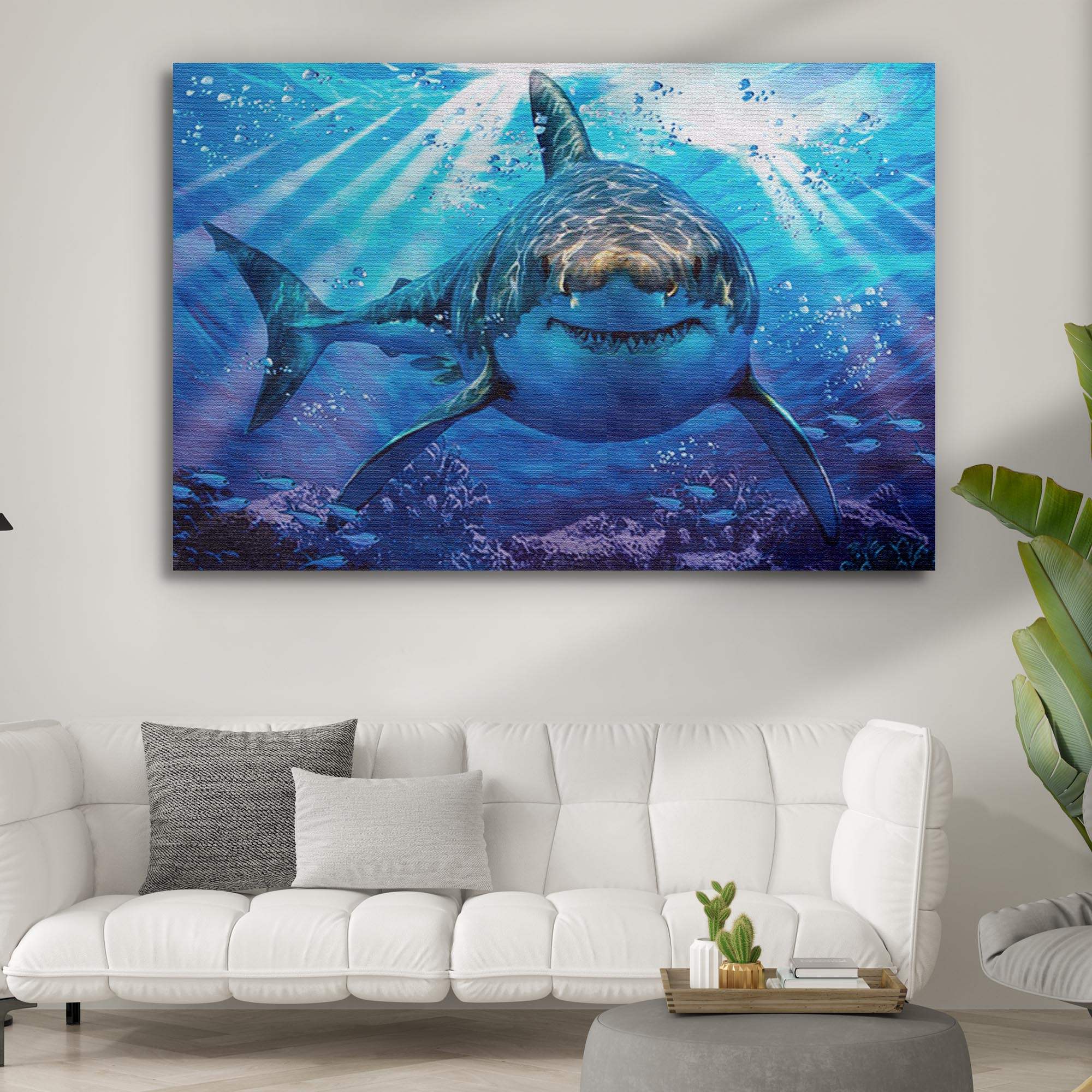 Underwater White Shark Canvas Wall Art - Tailored Canvases - Flyclothing LLC